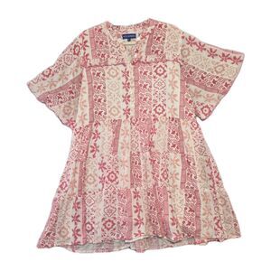 Ro's Garden Women's Cotton Pink Floral Vibeka Button Mini Shirtdress XL